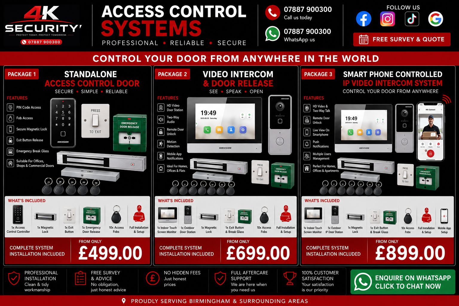 4K Security access control and intercom packages with installation included.