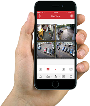 CCTV mobile app showing live camera viewing on a phone