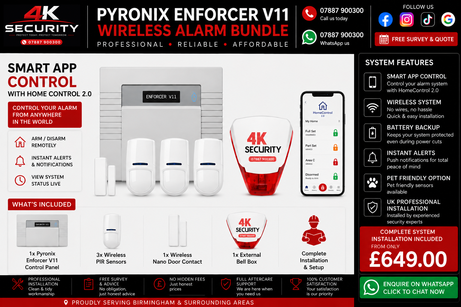 Pyronix Enforcer V11 wireless alarm bundle from 4K Security Birmingham